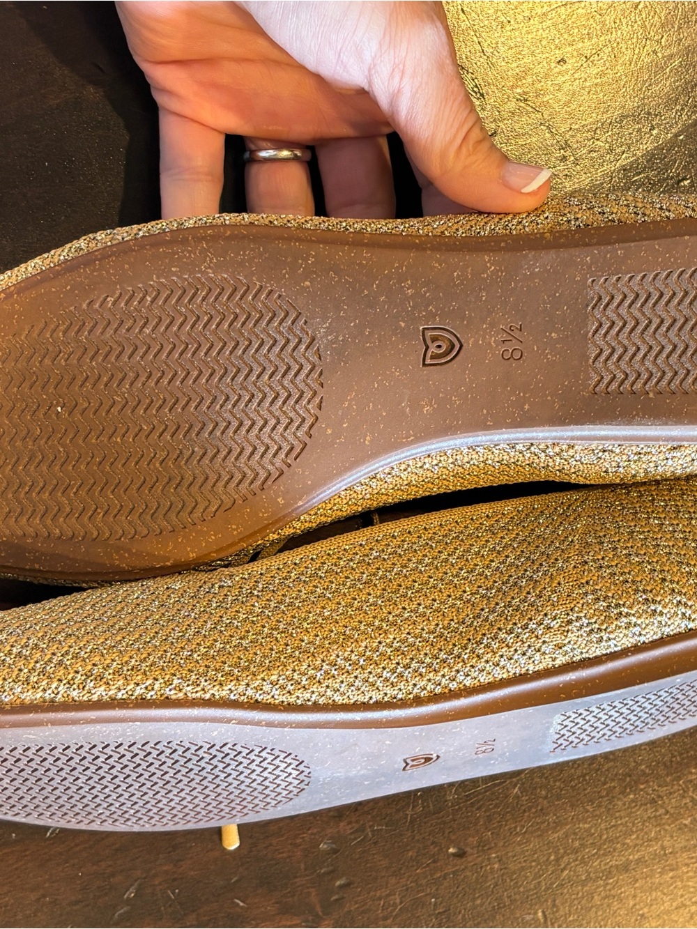 Rothy's Knit Lace-Up Ballet Flats — Metallic Gold - Picture 4 of 4